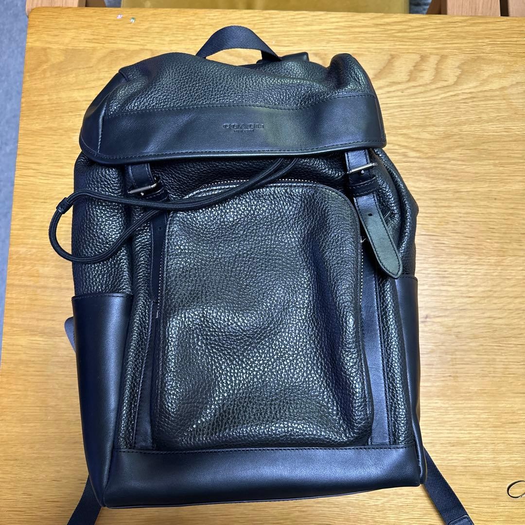 COACH Black Leather Backpack 25cm x 35cm x 14cm Storage Bag Included From Japan