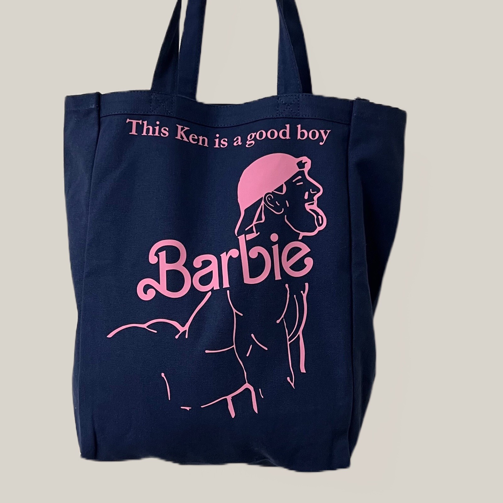 H.E.Arts Design Barbie Boy Ken custom print navy blue Canvas tote Bag