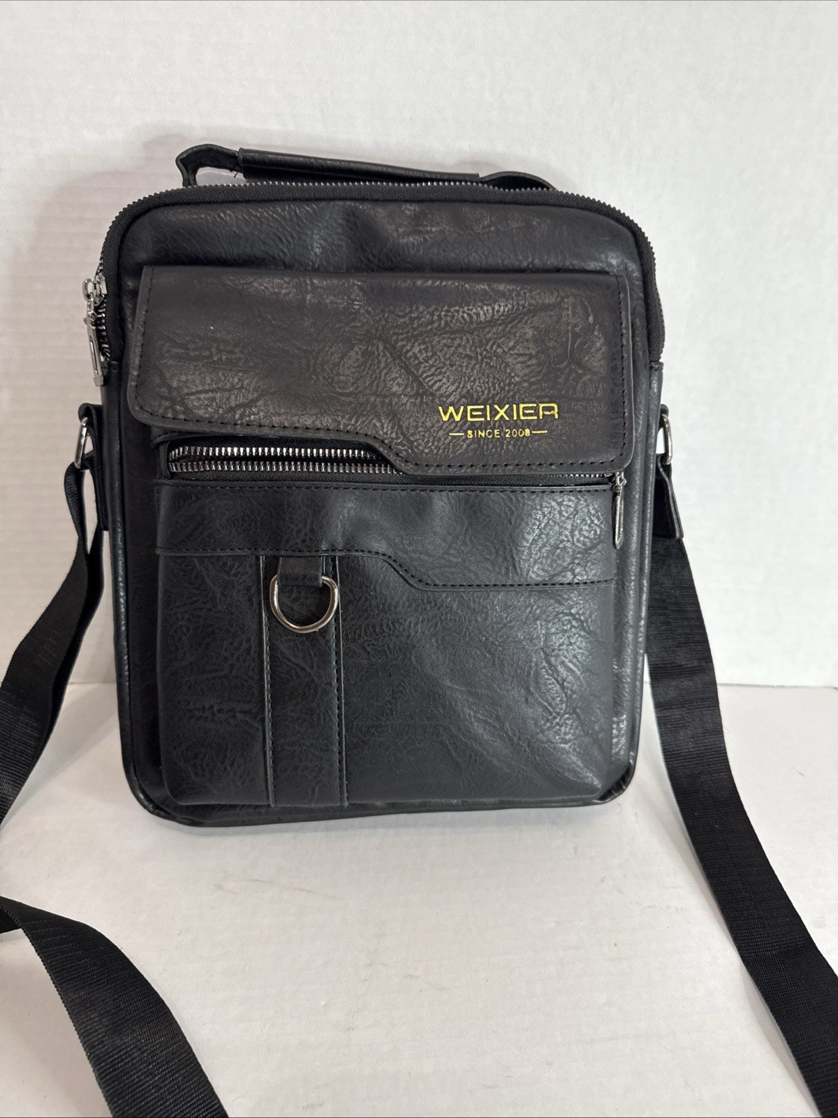 WEIXIER men’s PU leather crossbody shoulder bag Black With Zip Around Wallet