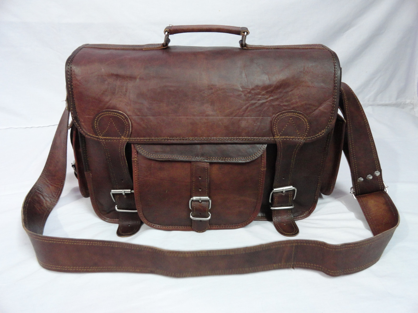 Leather Briefcase DSLR SLR Camera Messenger Bag Padded Case Satchel Shoulder 16″
