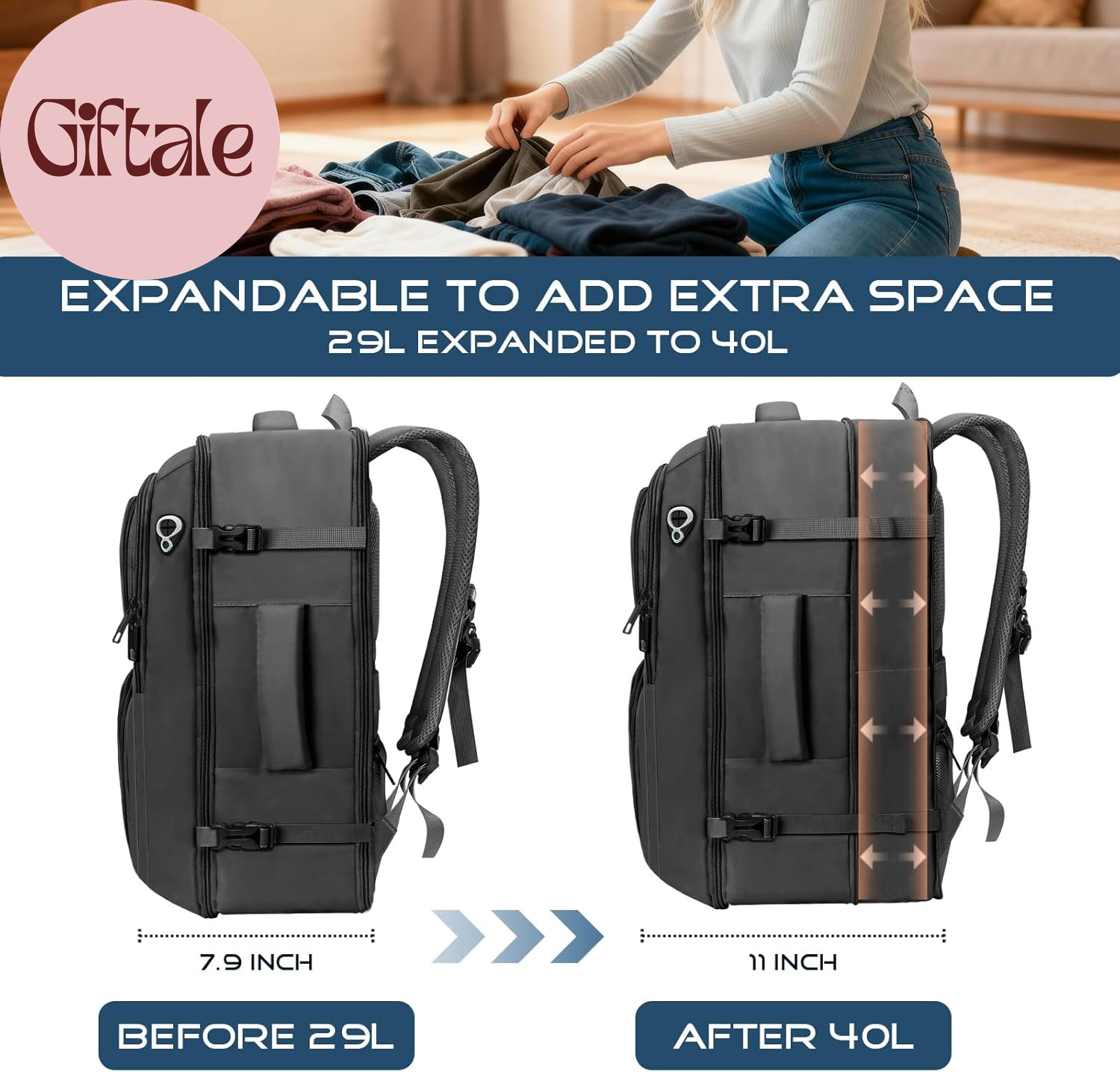 Travel Backpack, Expandable Carry on Backpack for Men, TSA 17.3 Inch Laptop Bag