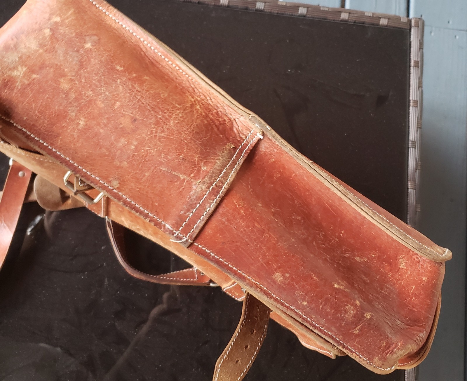 Vintage Leather Messenger Bag Large 17″ X 14″ X 5″ Tan COWHIDE 3mm Rare