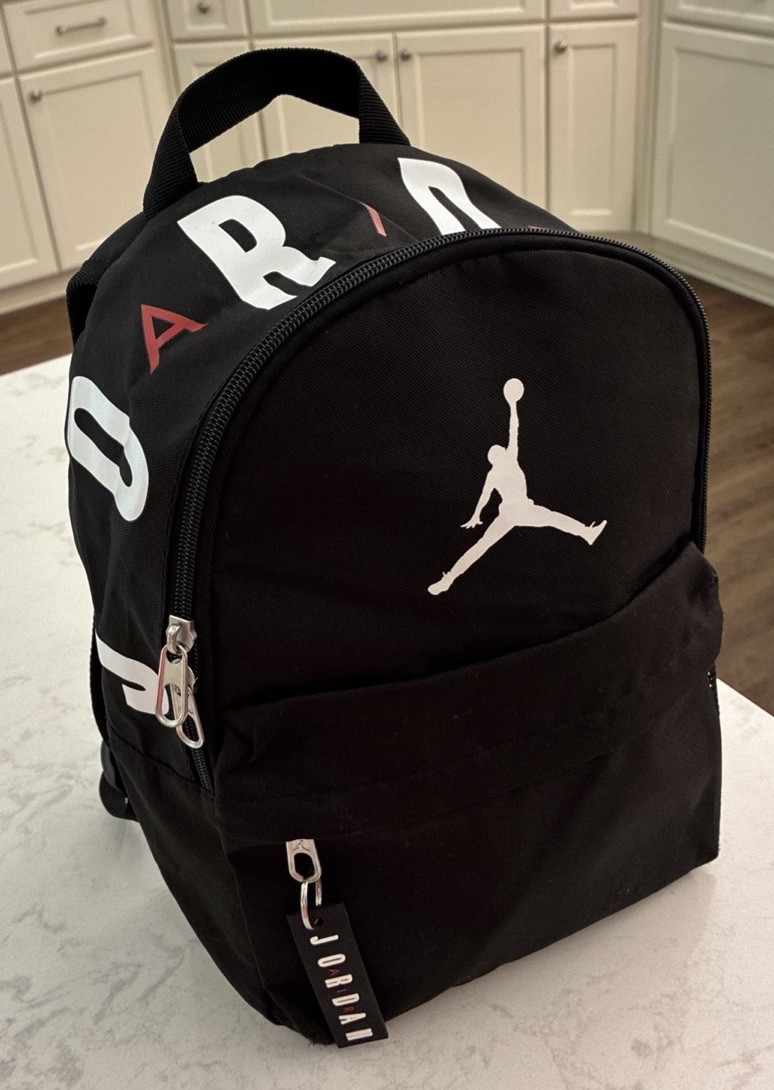 Jordan Air Mini Backpack Travel Bag Black White Red 13.75”x 10”x 6” Zippers Good