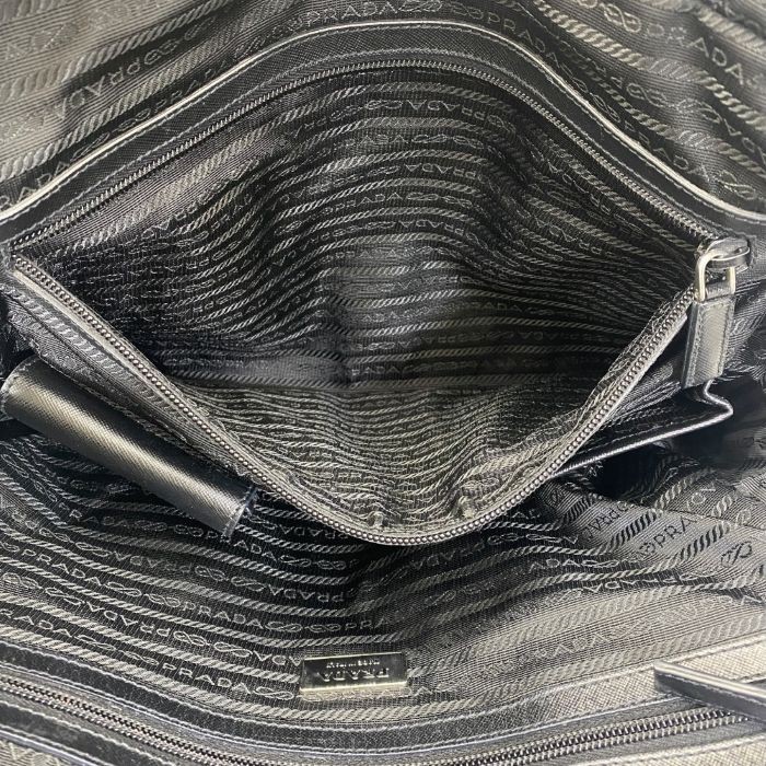 PRADA Briefcase Business Bag Nylon Saffiano Leather Triangle Logo Nero Black