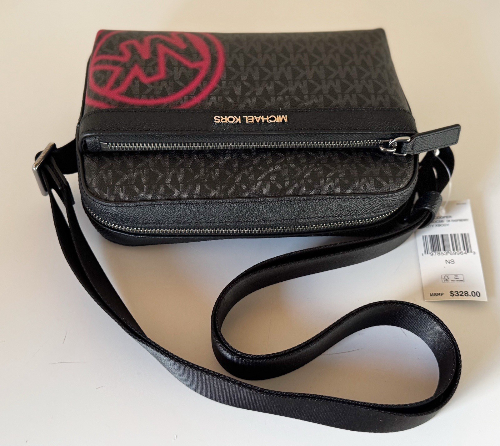 Michael Kors Cooper Utility Crossbody Flight Bag MK Black/Dark Raspberry