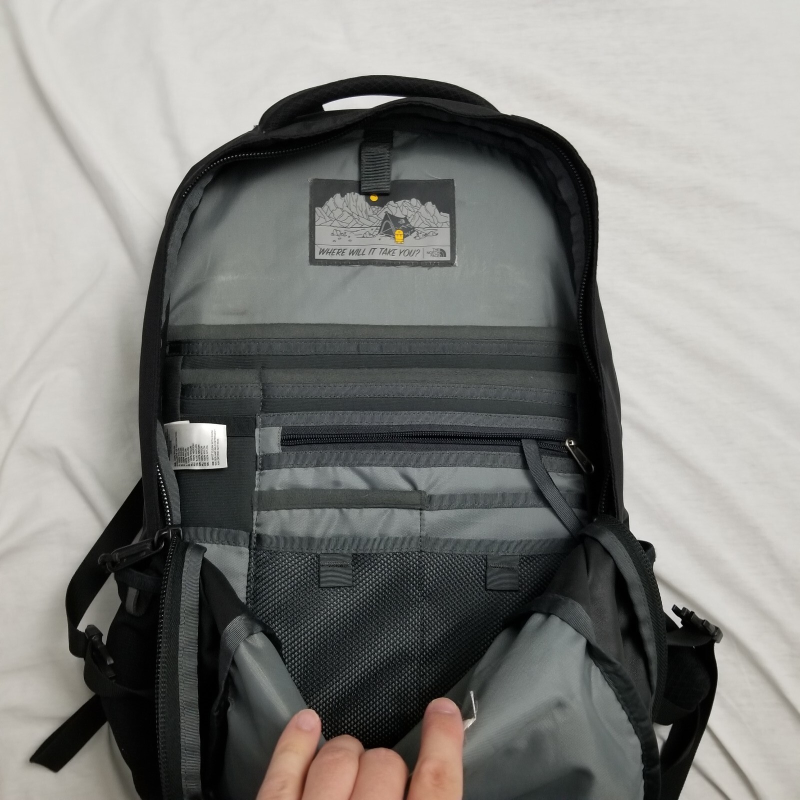 The North Face Fall Line Backpack Black Hiking Travel Outdoor School Work Logo