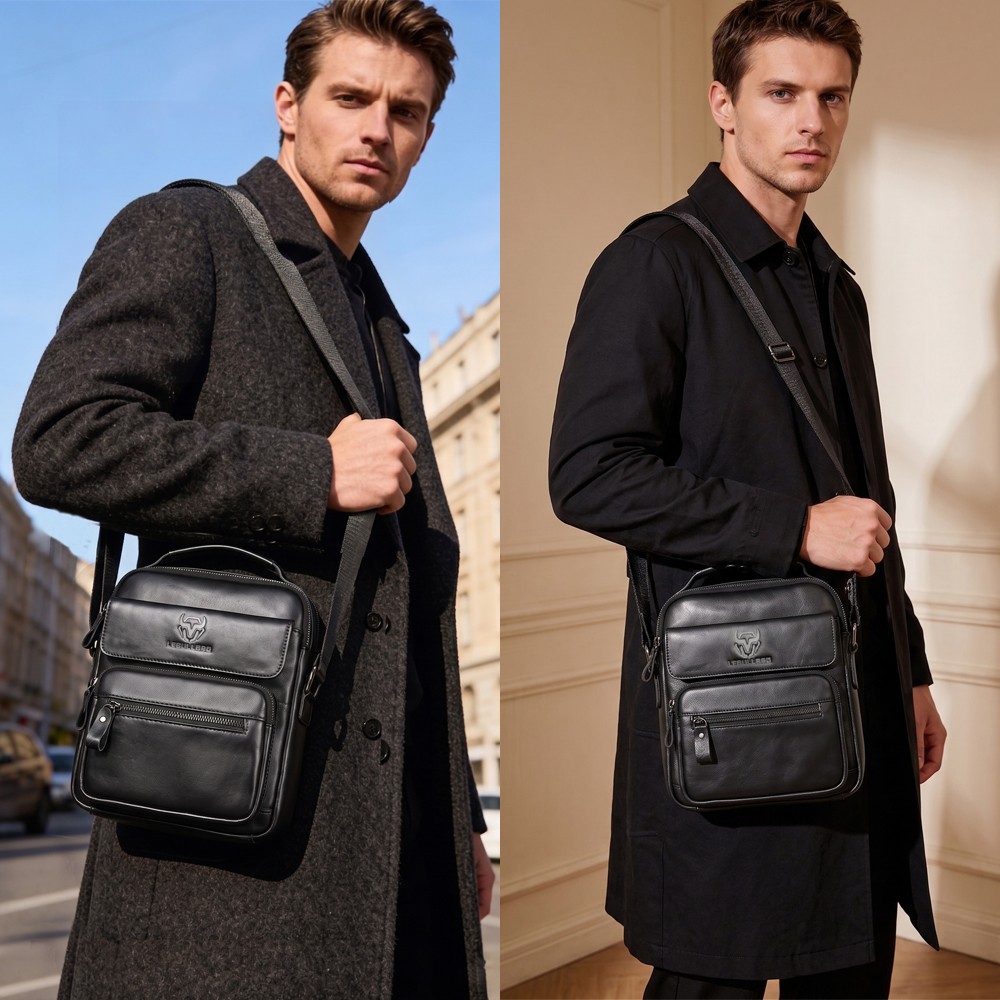Men’s Genuine Leather Crossbody Bag Small Shoulder Messenger Bag for Work Travel