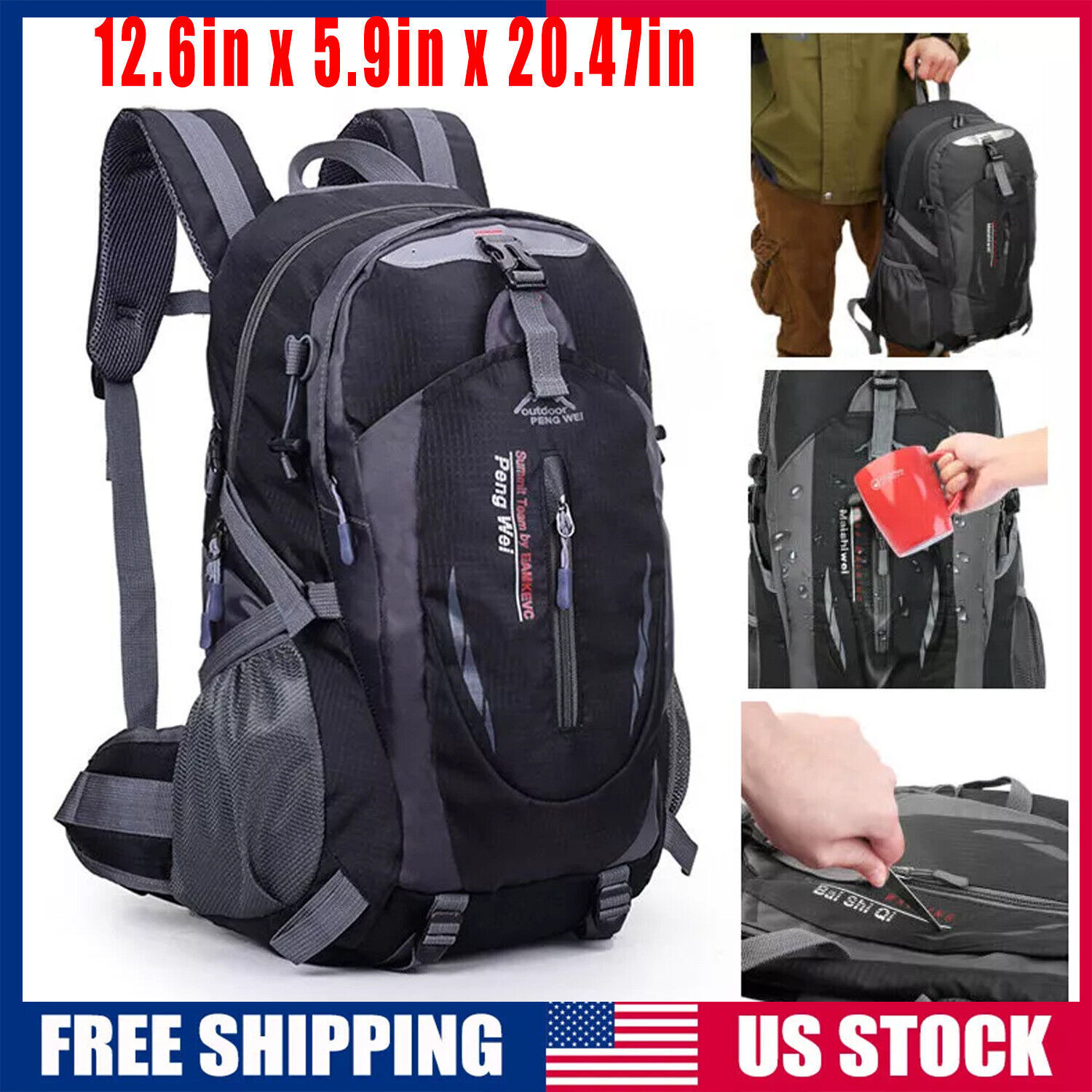 40L Men Women Travel Backpack Rucksack Camping Laptop Hiking School Book Bag