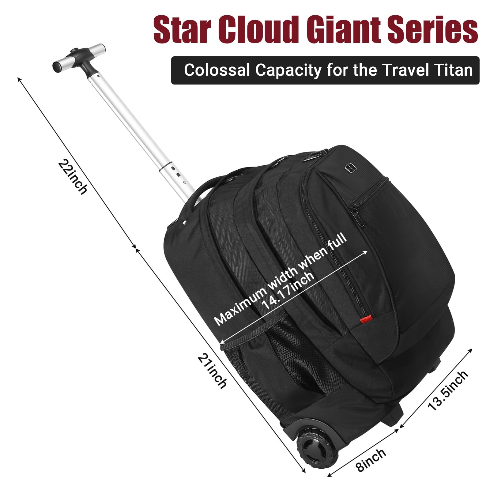 21×14 x8 Rolling Backpack For Adults With wheel, Durable Wheeled Backpack Wit…
