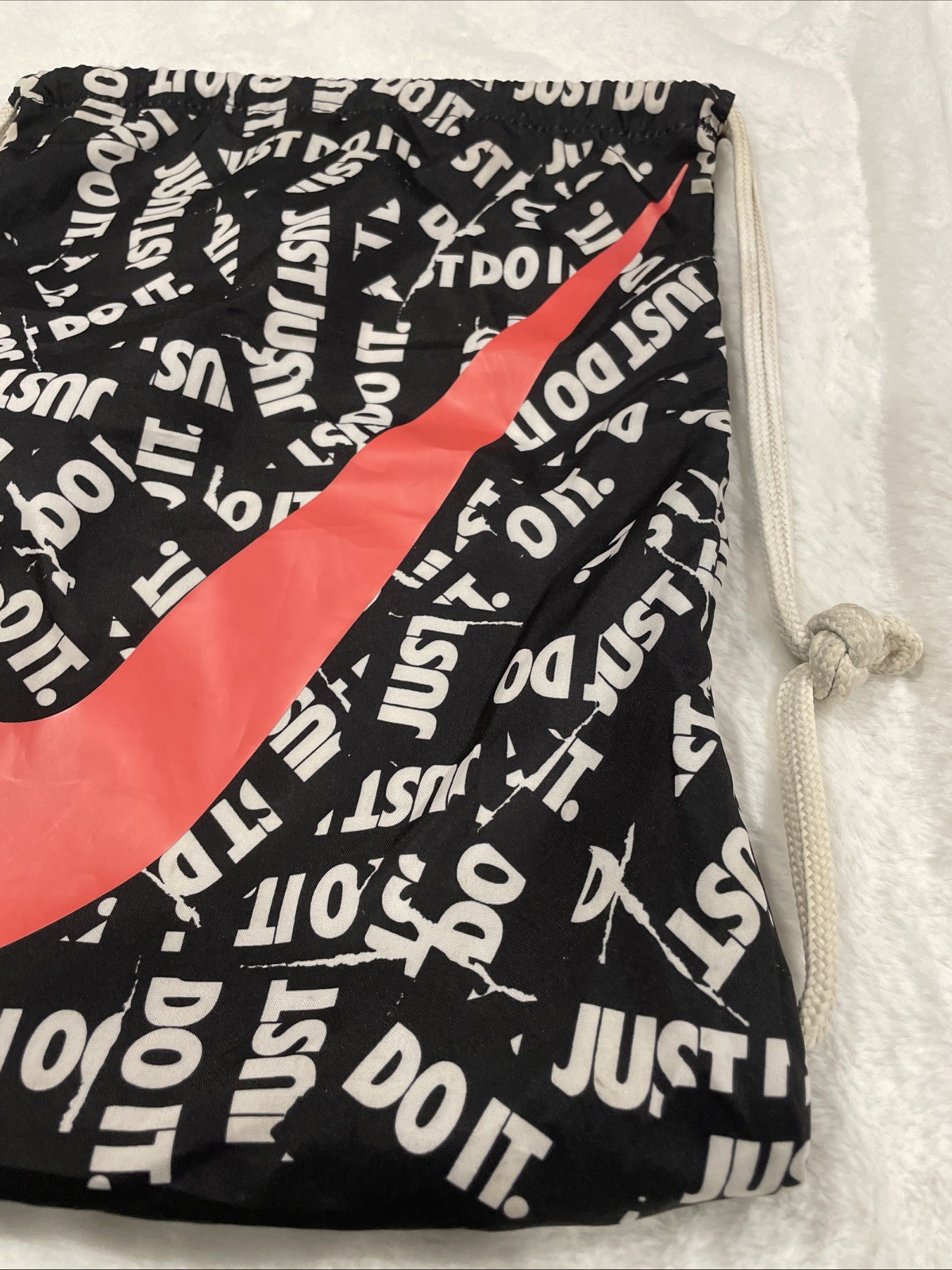 Nike ‘JUST DO IT’ Cinch Bag Drawstring Backpack Black & White Neon Pink SWOOSH