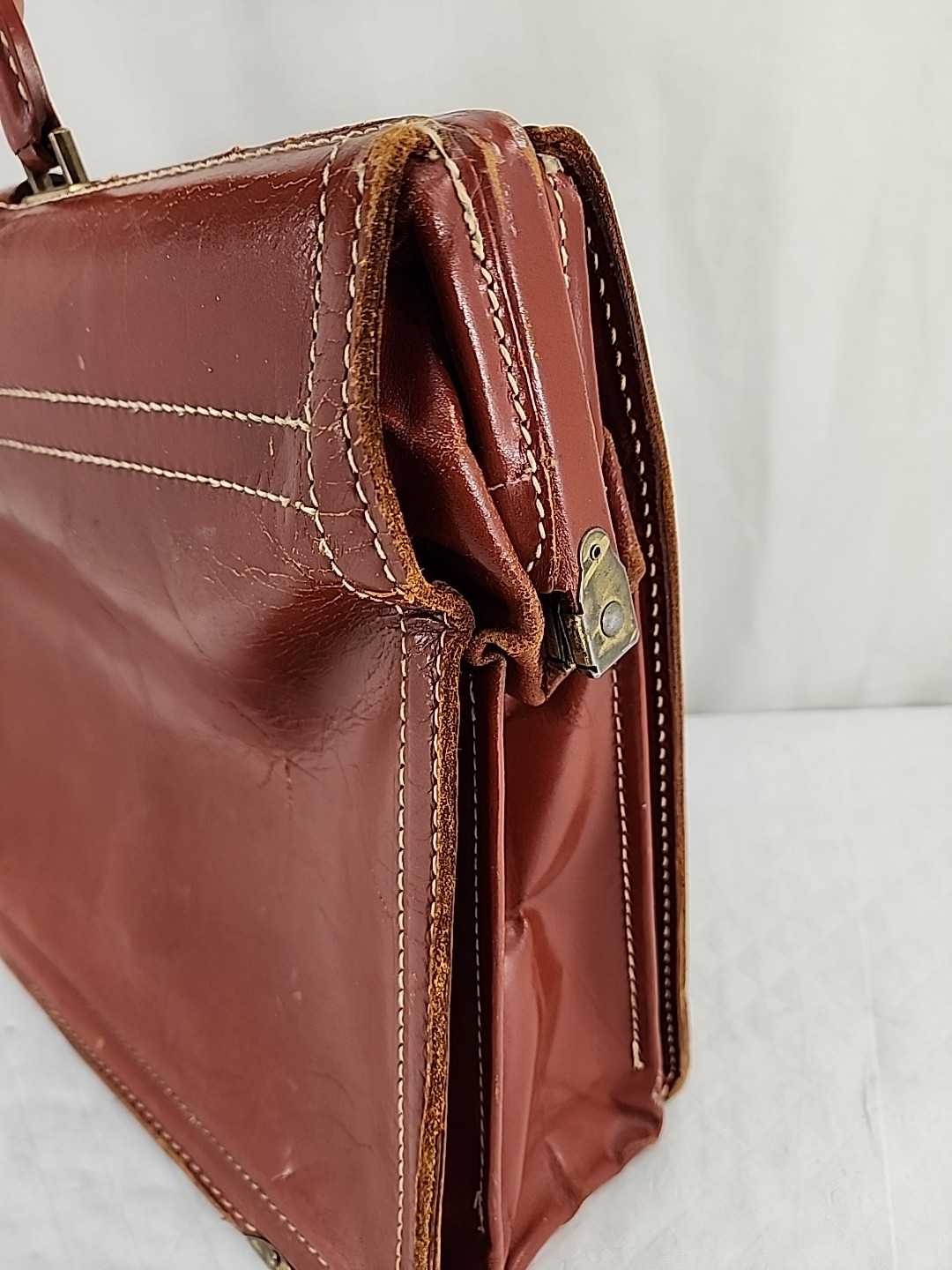 Rexbilt Split Cowhide Briefcase Bag Stay-Open Frame 17 “x 13” Leather Vintage