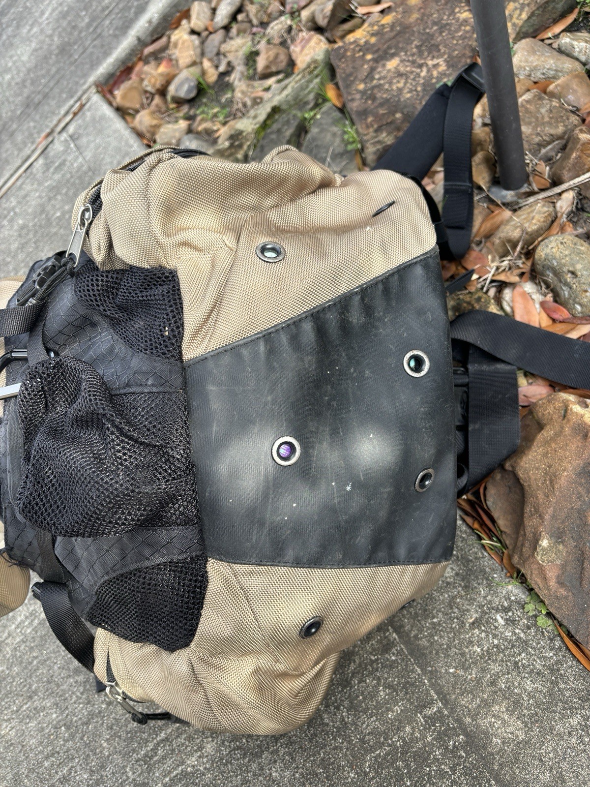 Vintage Y2K Oakley Icon Backpack Desert Tan Black Military Rucksack Camping Bag