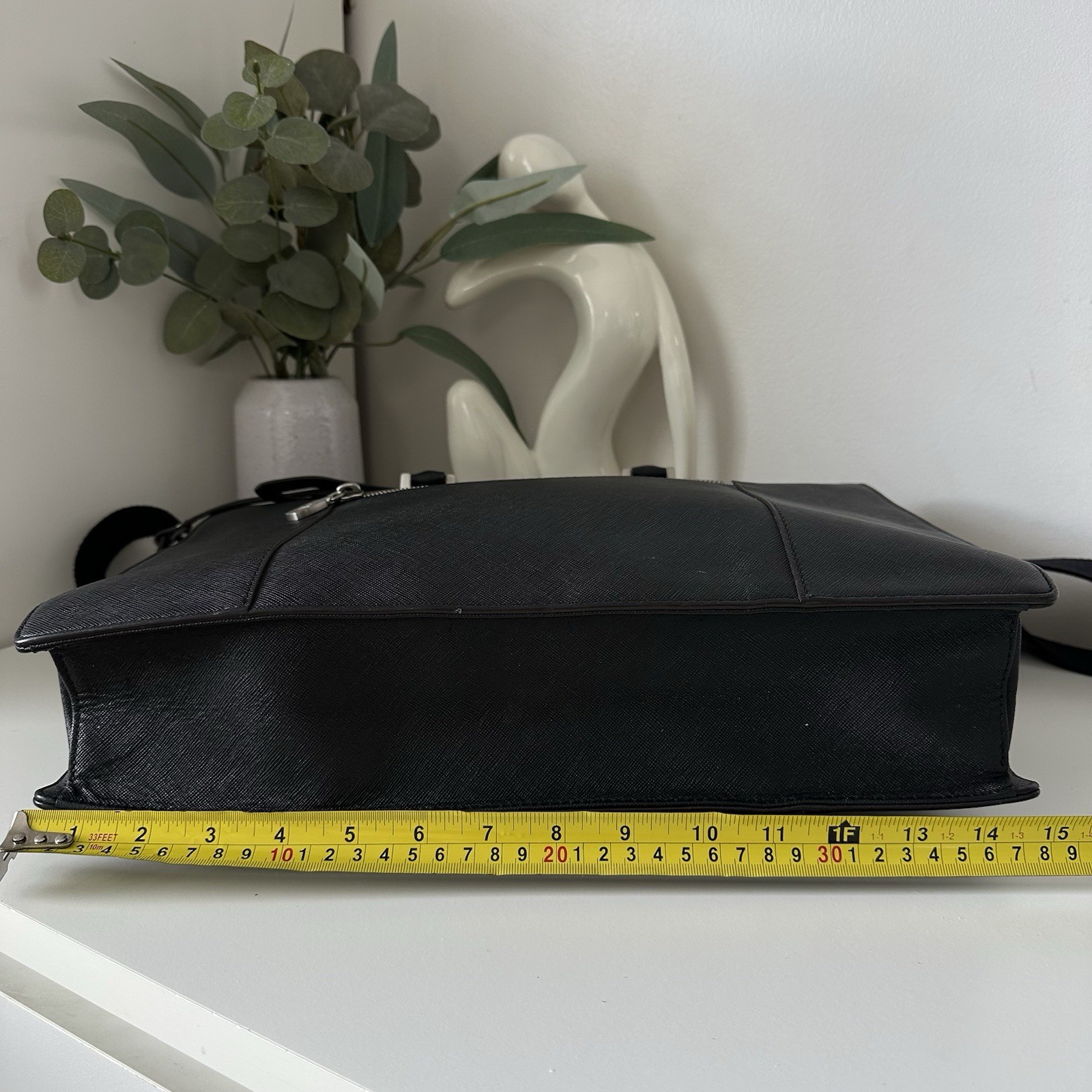 MCM Klassik Briefcase Black Saffiano Leather Silver Hardware Laptop Document
