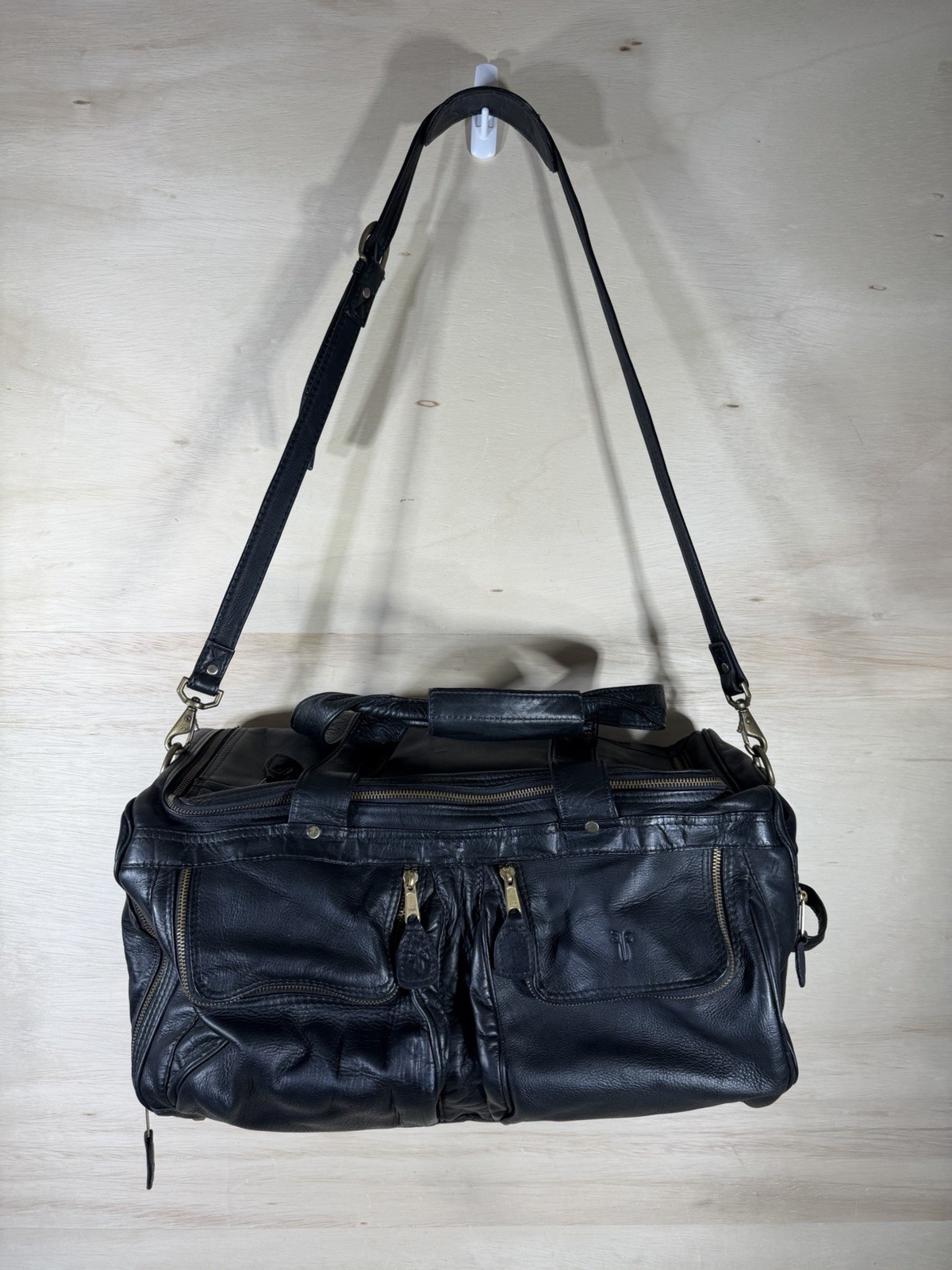 Frye Leather Duffle Bag- Black – Style 102 Benchcrafted Cross Body Strap -Duffel