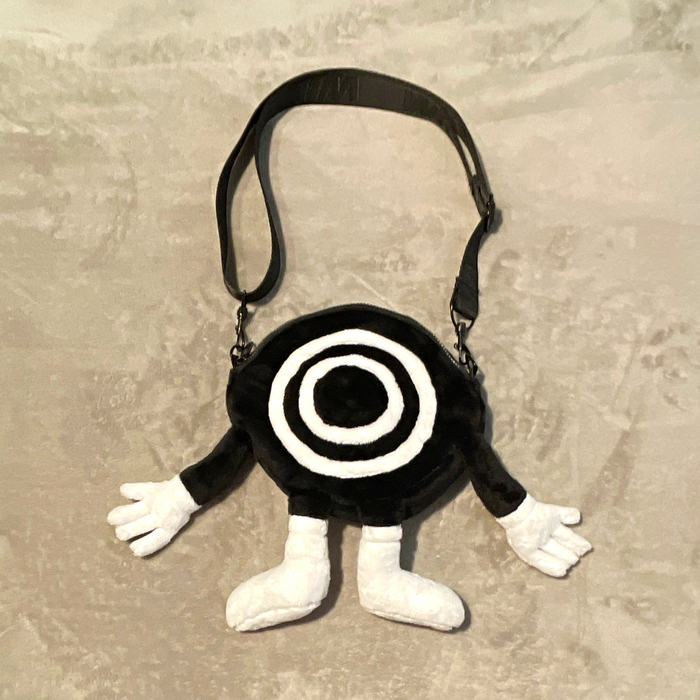 Insomniac Wavy Plush Crossbody Bag Black/White Zip, Adjustable Shoulder Strap