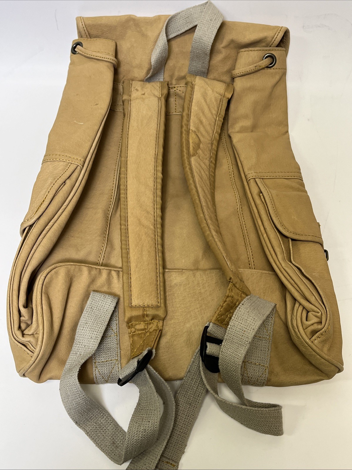 Camel Cigarettes Beige Tan Leather Backpack 16″x16″