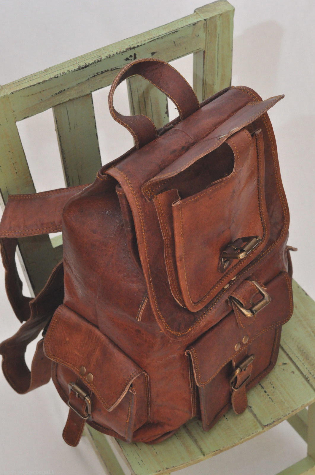 17″ New Large Genuine Leather Backpack Rucksack Travel Bag For Men’s and Women’s