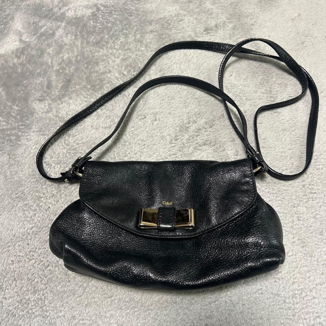 Chloé Lily Leather Bow Handbag Shoulder Bag 2way Black CH0626115
