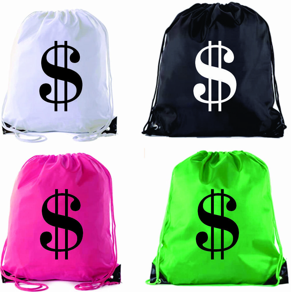 DRAWSTRING MONEY BAG DURABLE MULTIPURPOSE WATER RESISTANT PINK GREEN BLACK WHITE