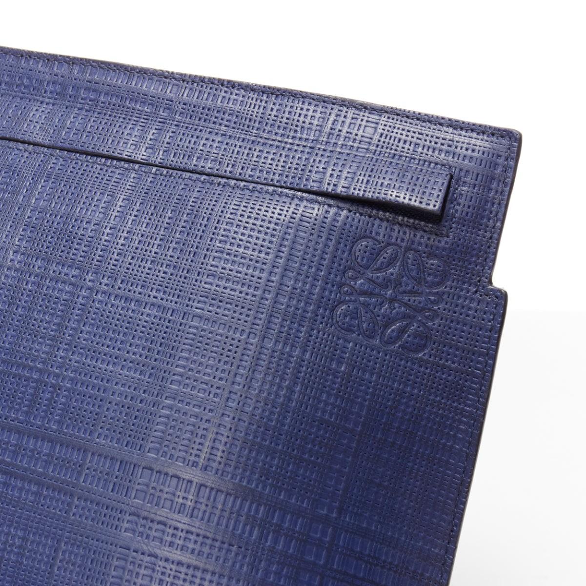 LOEWE T Pouch navy textured checkered leather silver zip wrist clutch bag