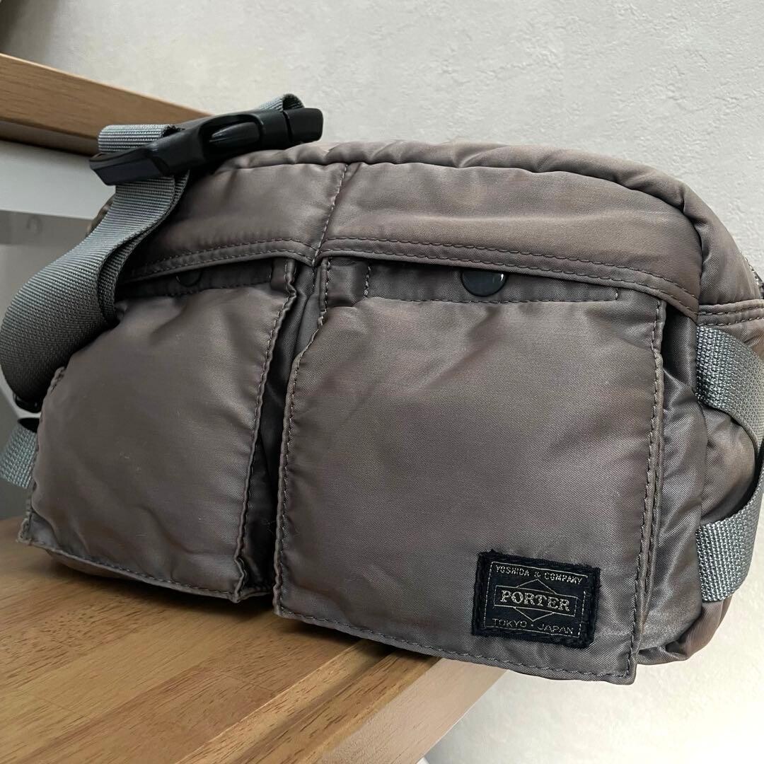 Porter Tanker Waist Bag Silver Gray 2Way Body Bag Nylon Made in Japan 27cm 18cm
