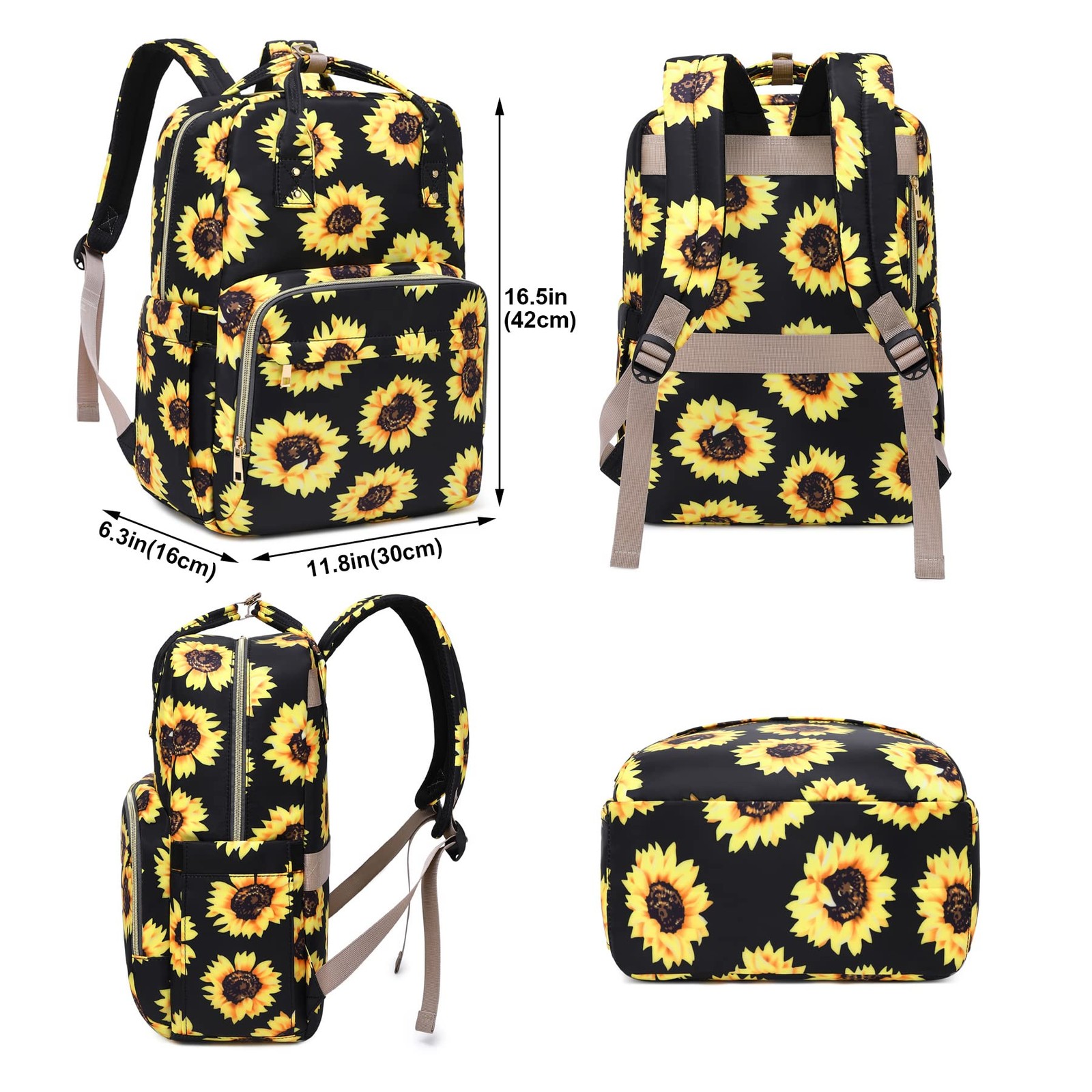 Sunflower Laptop Backpack College Bookbag Women Travel Fits 15.6 Inch