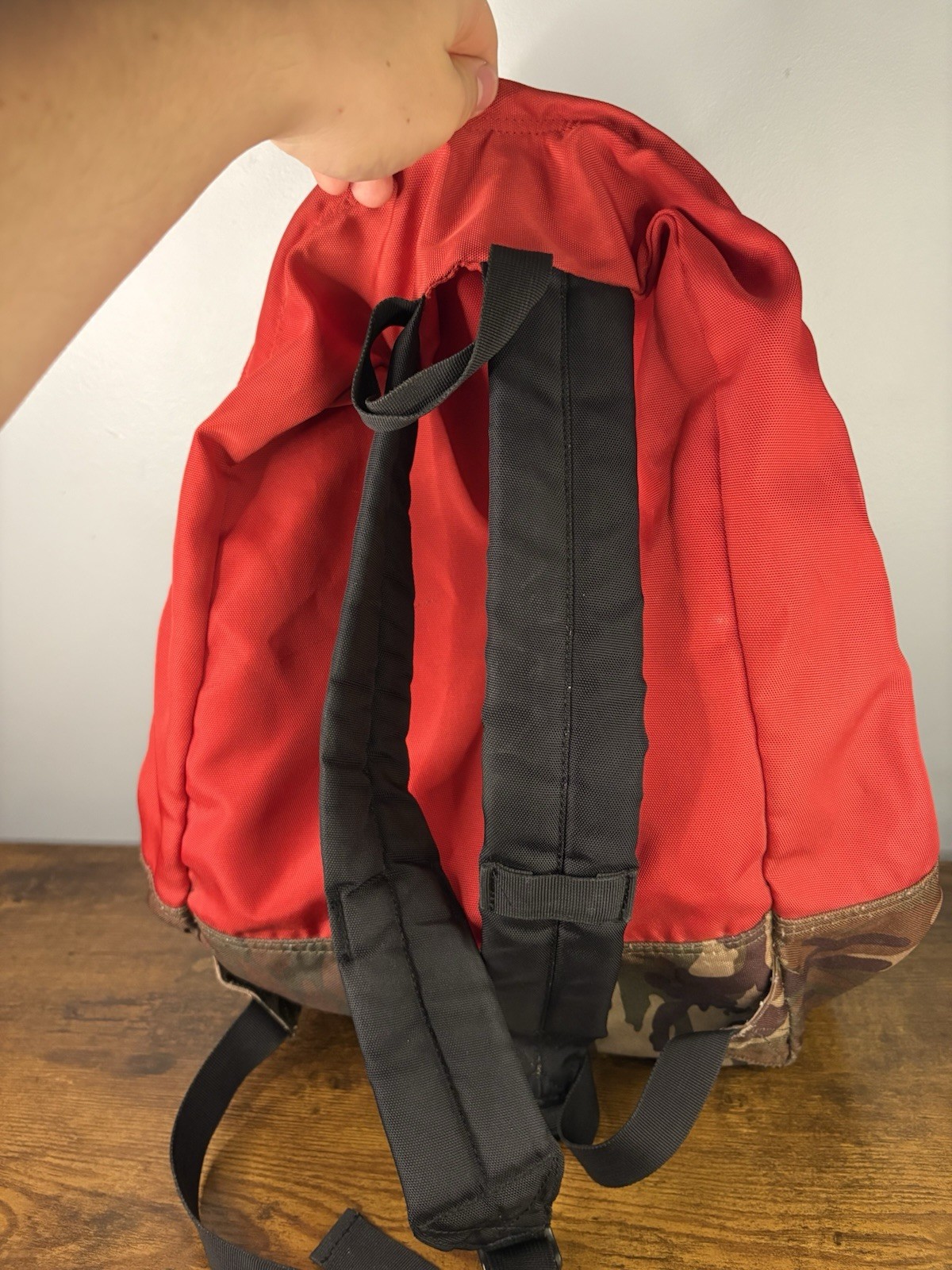 OBEY Red Backpack Camo Bottom, Zip/Buckle Closure, Pockets, Adjustable Strap