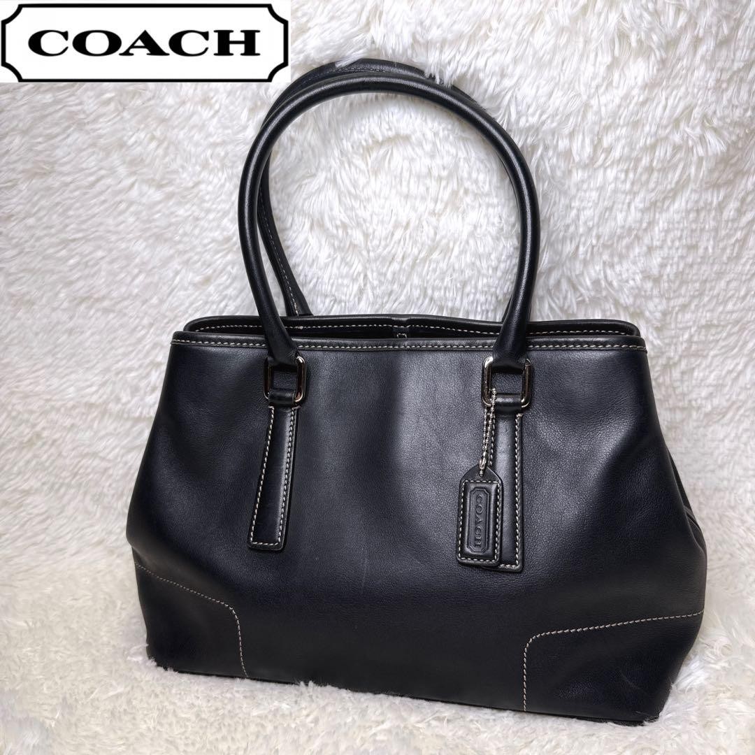 Old COACH tote bag all leather business charm bottom studs b