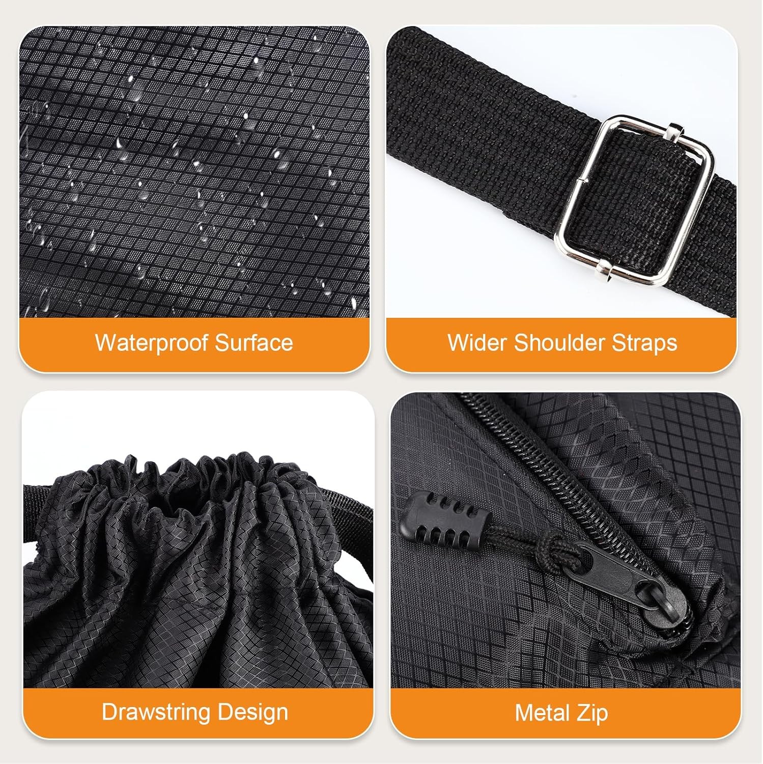 Drawstring Backpack Gym Bag Waterproof with Water Bottle & Front Pocket