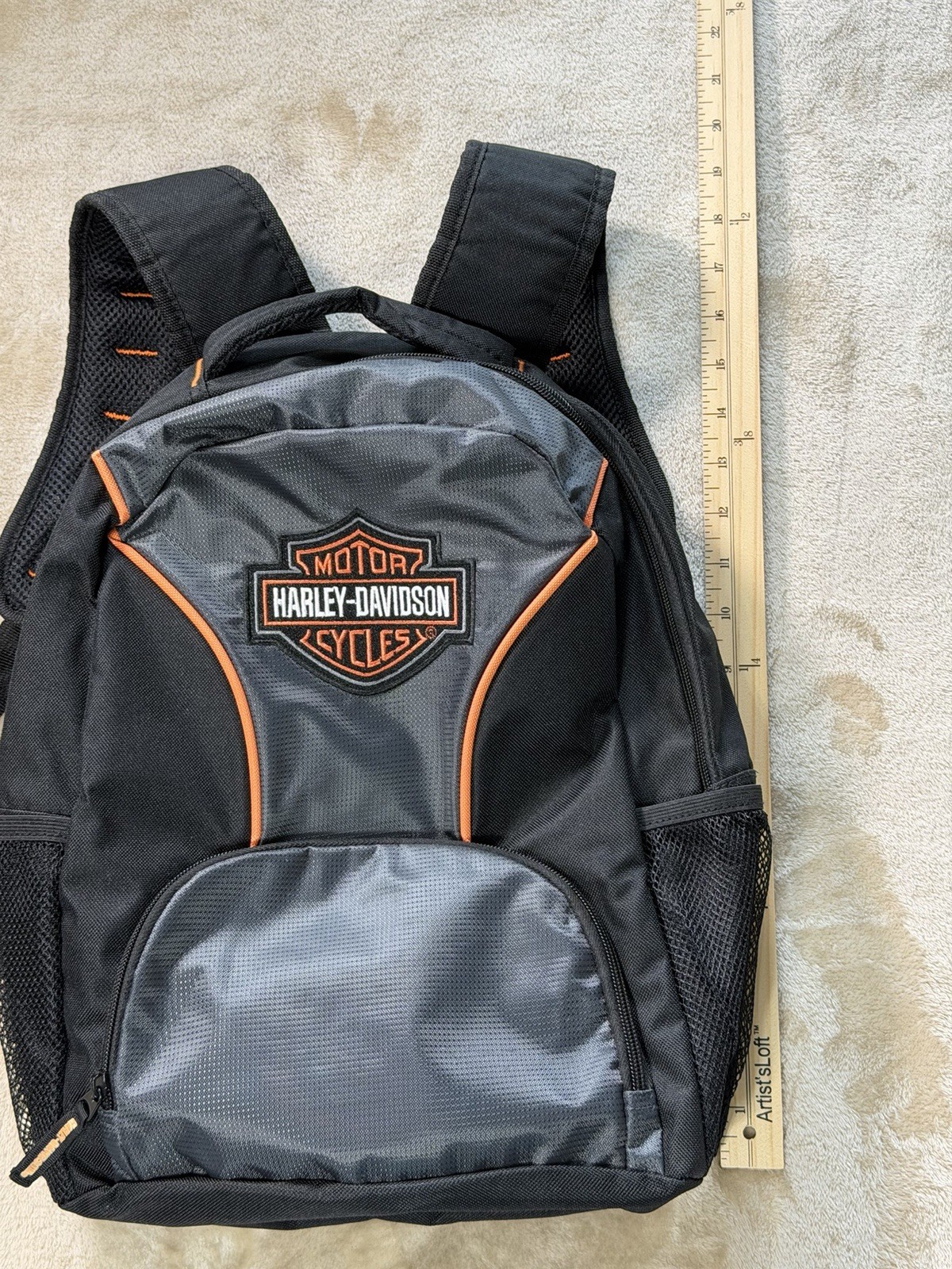 Harley-Davidson Bar & Shield Backpack Black Orange Nylon Travel Daypack EUC