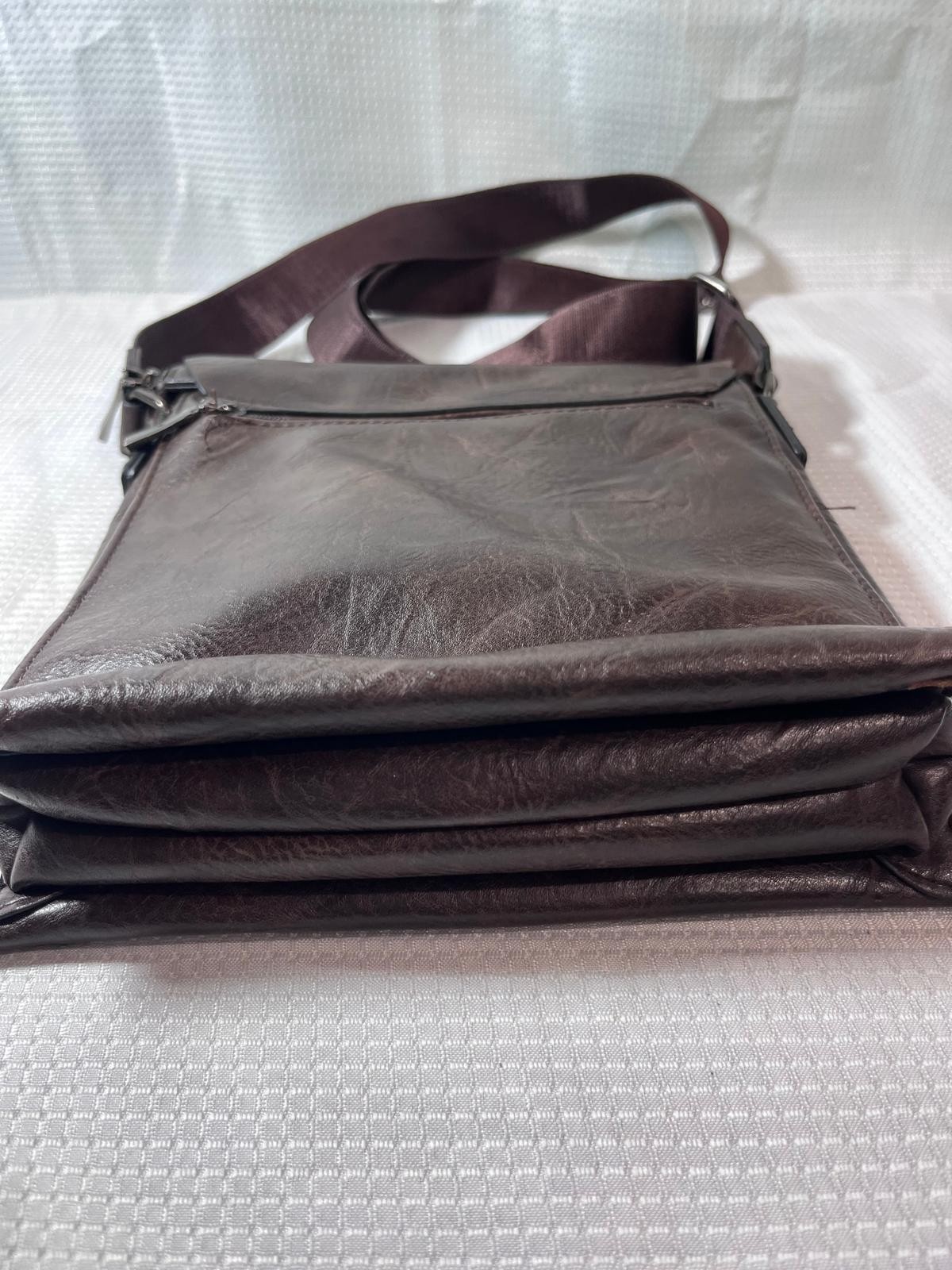 Unbranded Dark Brown Faux Leather Messenger Crossbody Shoulder Bag Organiser