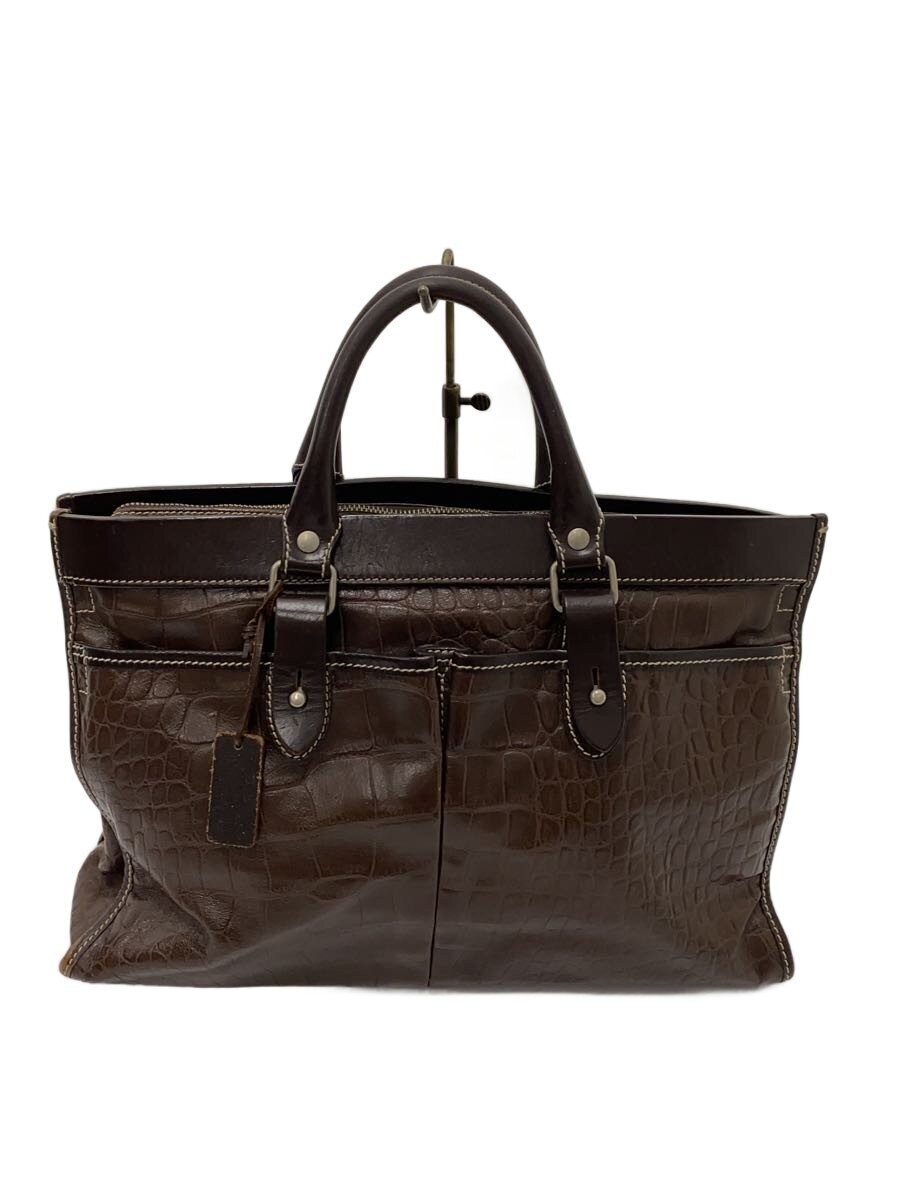 STEFANOMANO Tote Bag, Leather, BRW, Plain, Crocodile Embossed