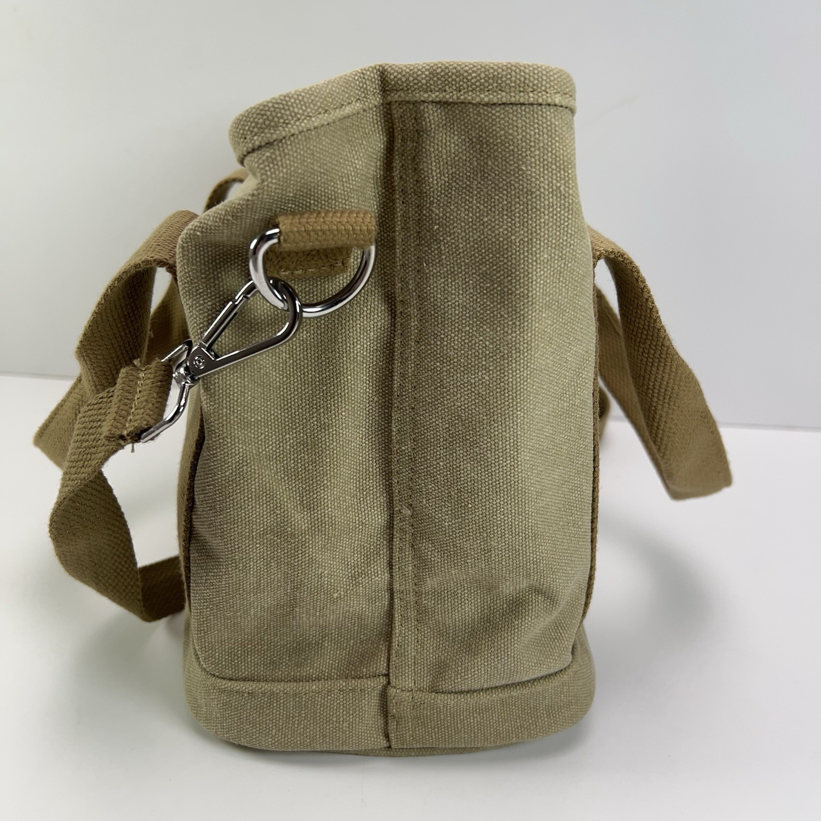 CANVAS Crossbody Tote Bag Small Top Handle Zip Close Organizer Travel Khaki Tan