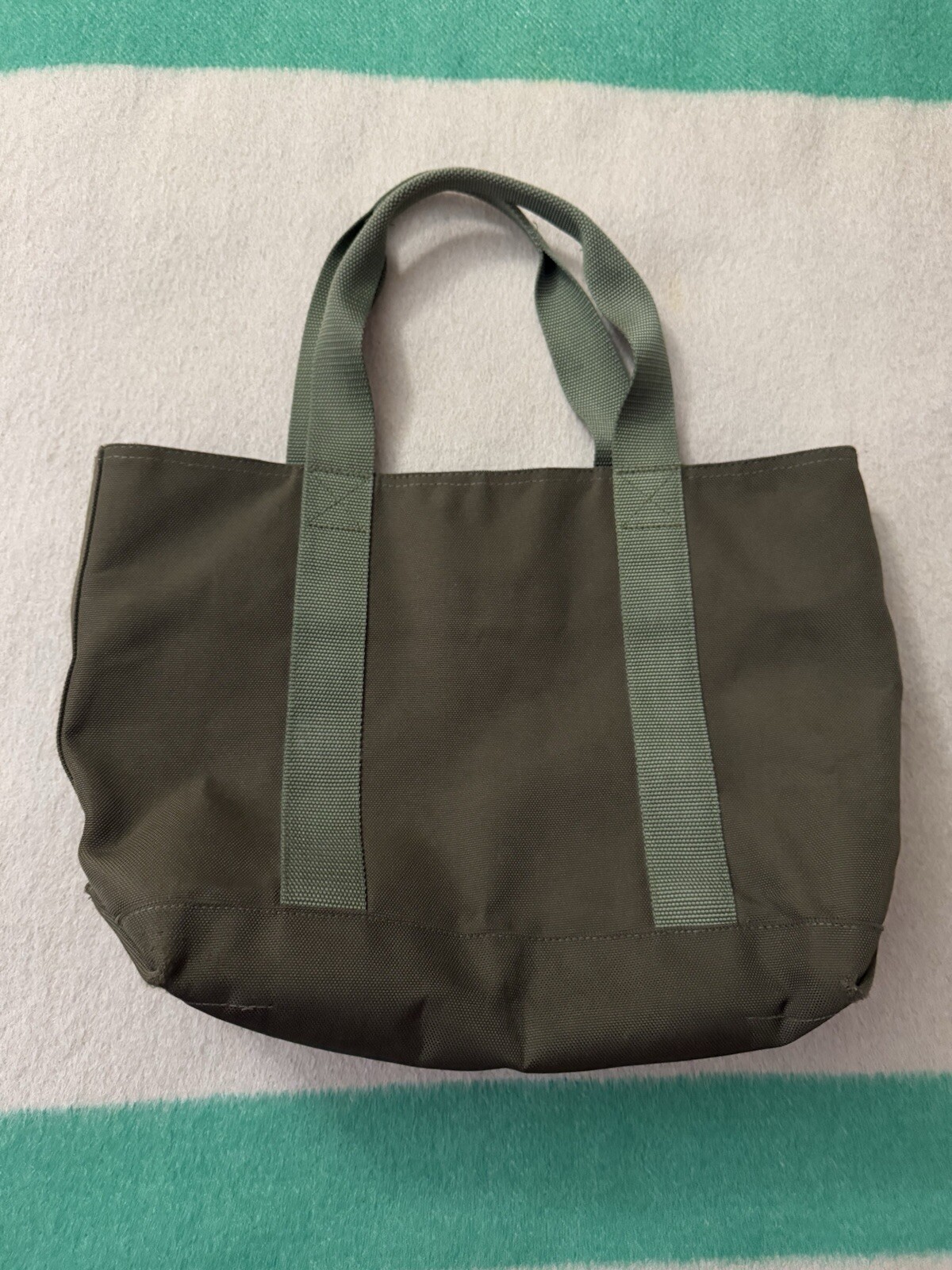 Vintage LL Bean Boat & Tote Bag 2 Tone Olive Drab Green Zipper Canvas Poly Small