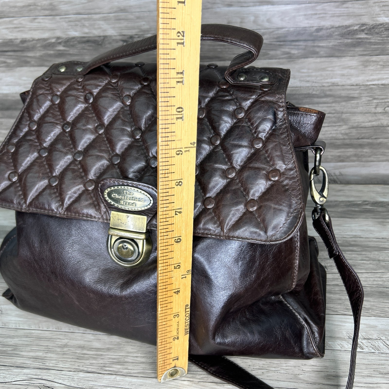 The Chesterfield Brand Brown Leather Messenger Satchel Bag Boho Quilted