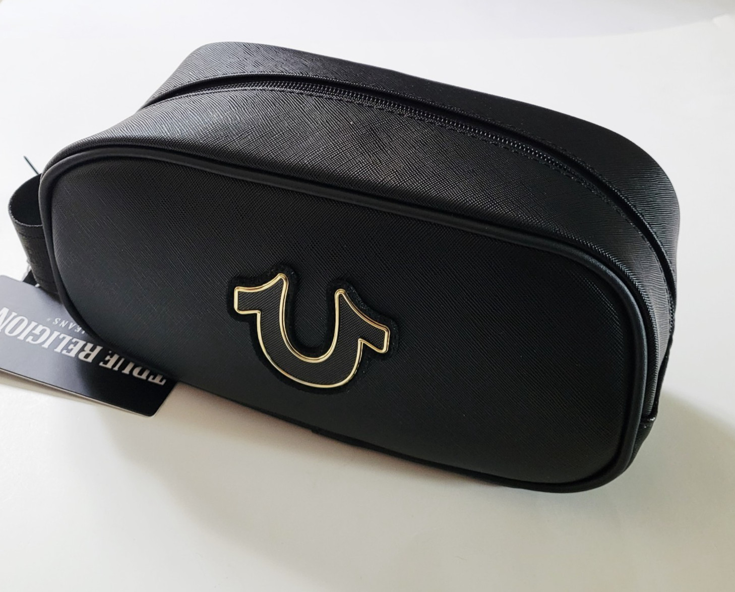 TRUE RELIGION mens toiletry bag travel Dopp kit Faux Leather Black NWT