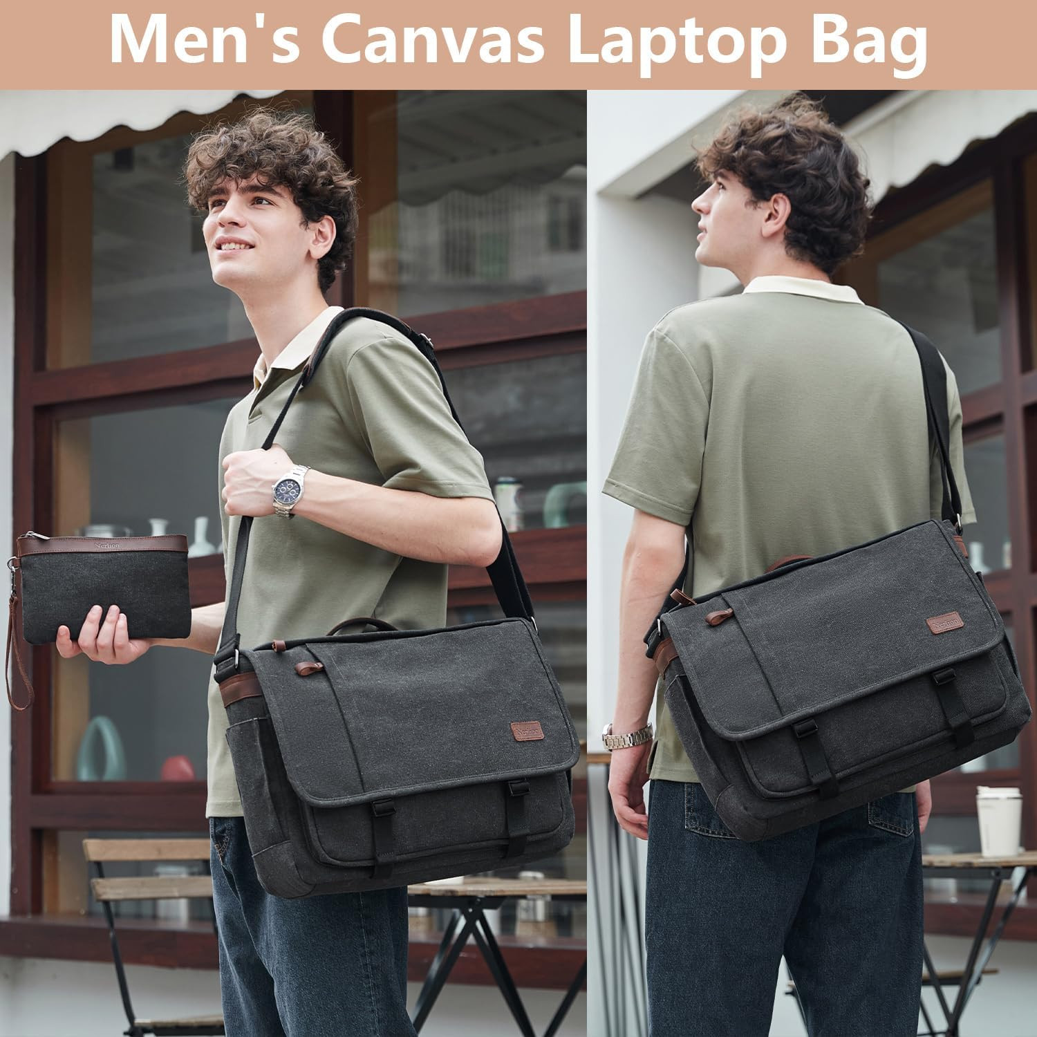 Nerlion 17-17.3 Inch Water-Resistant Messenger Bag for Men – Dark Gray