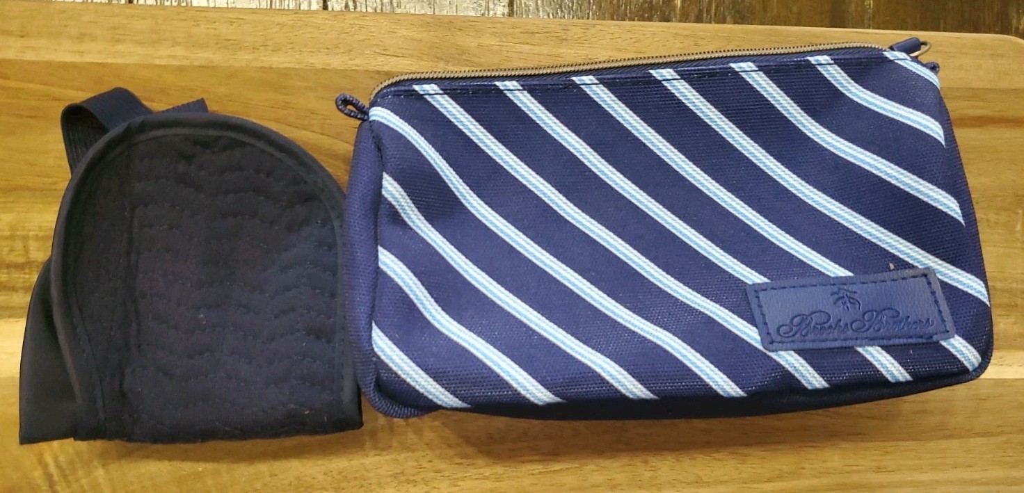 Brooks Bro. United Mens Accessory Toiletry Bag Travel Blue Stripes Sleep Mask