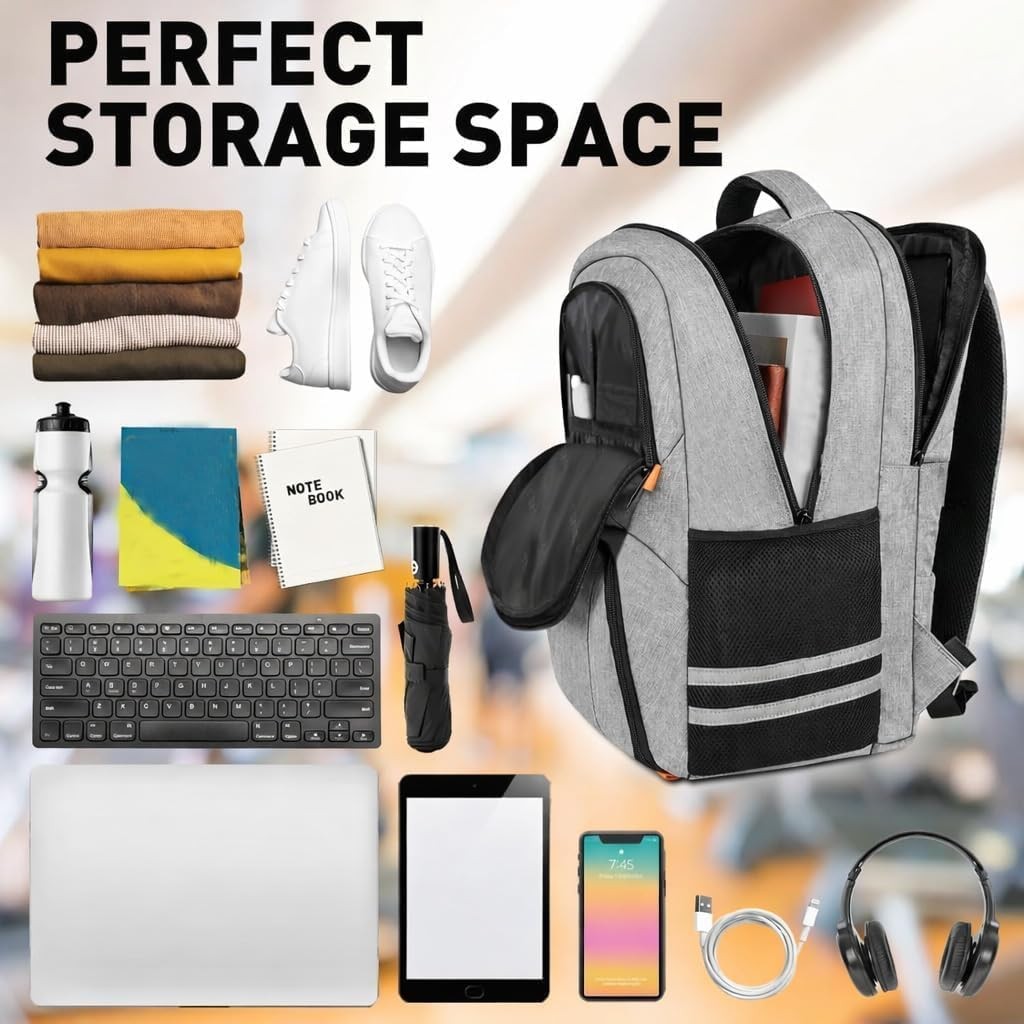 Gym Backpack with Shoe Compartment Sports Travel Bag Water Resistant Laptop Grey