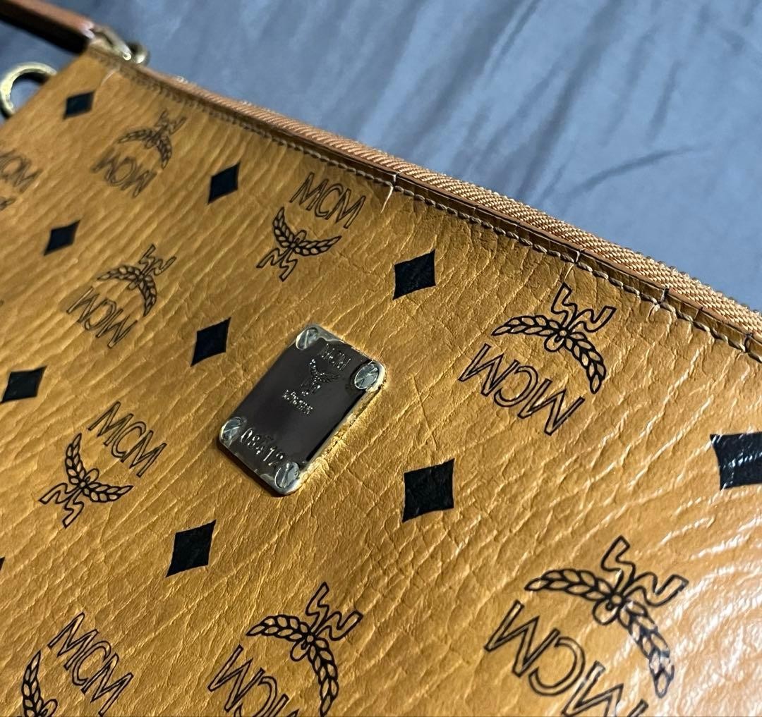 MCM Clutch Bag Brown Monogram Logo Pouch Men’s Handheld Document Case