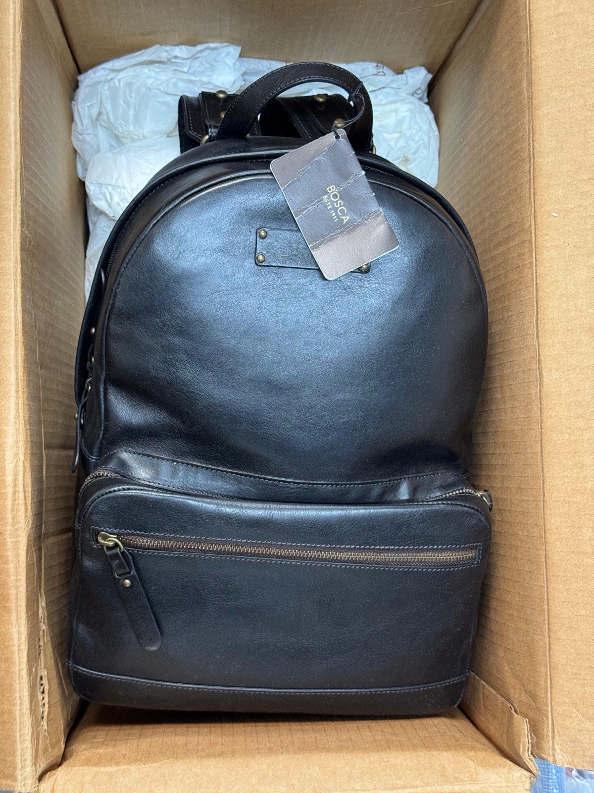 Bosca Dolce Crosby Backpack Black Italian Leather Laptop Bag Travel Work