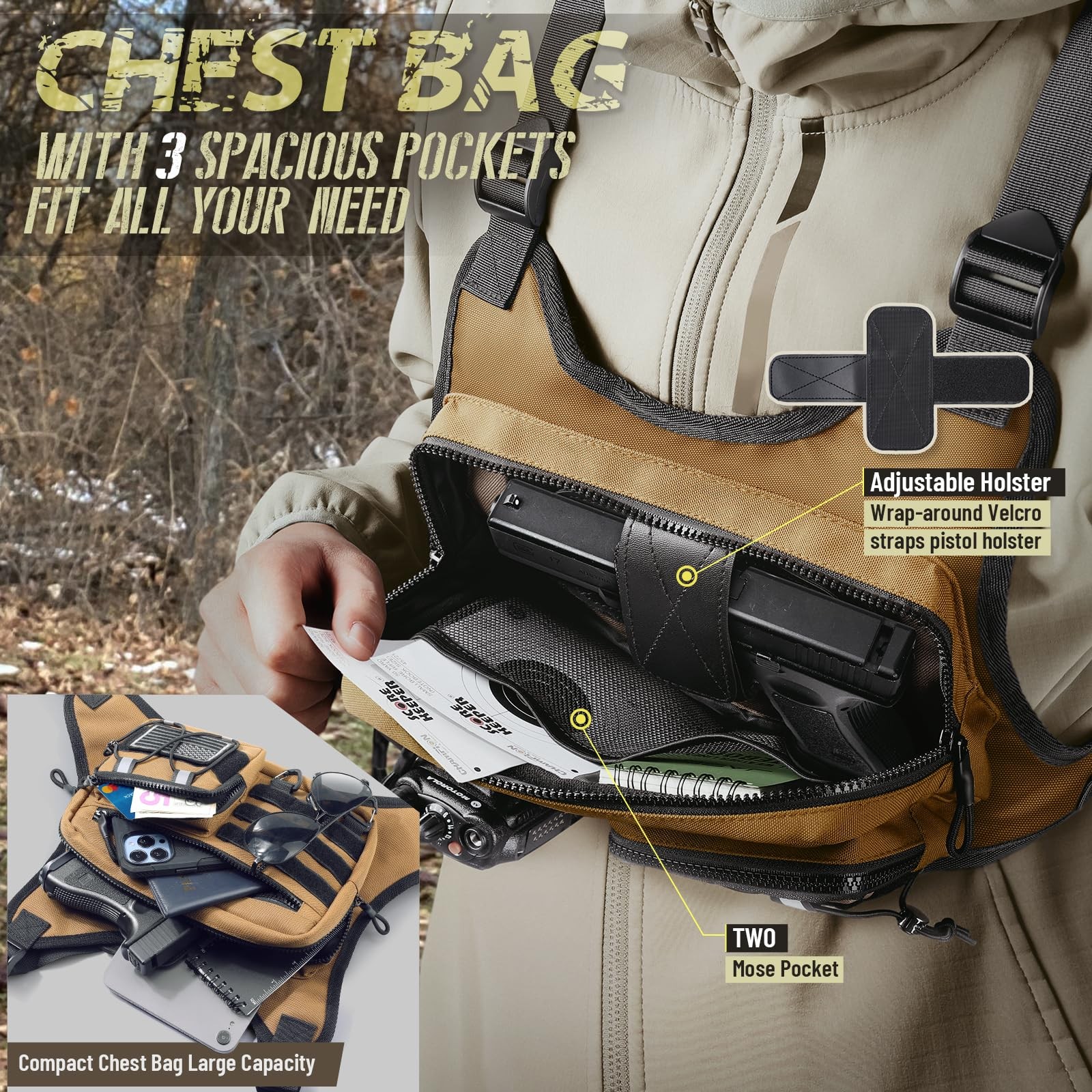 Tactical Chest Rig Bag W Holster Sport Pack for Running Vest for Hiking Cycling