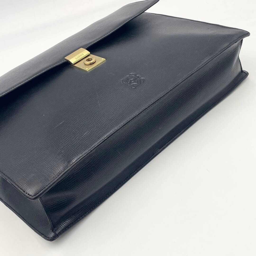 LOEWE Anagram Black Leather Briefcase Business Bag A4 PC Storage Auth