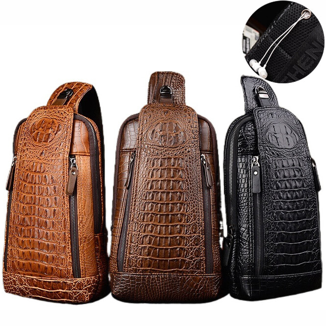 Crocodile Pattern Leather Sling Bag for Men Travel Crossbody Shoulder Daypack US