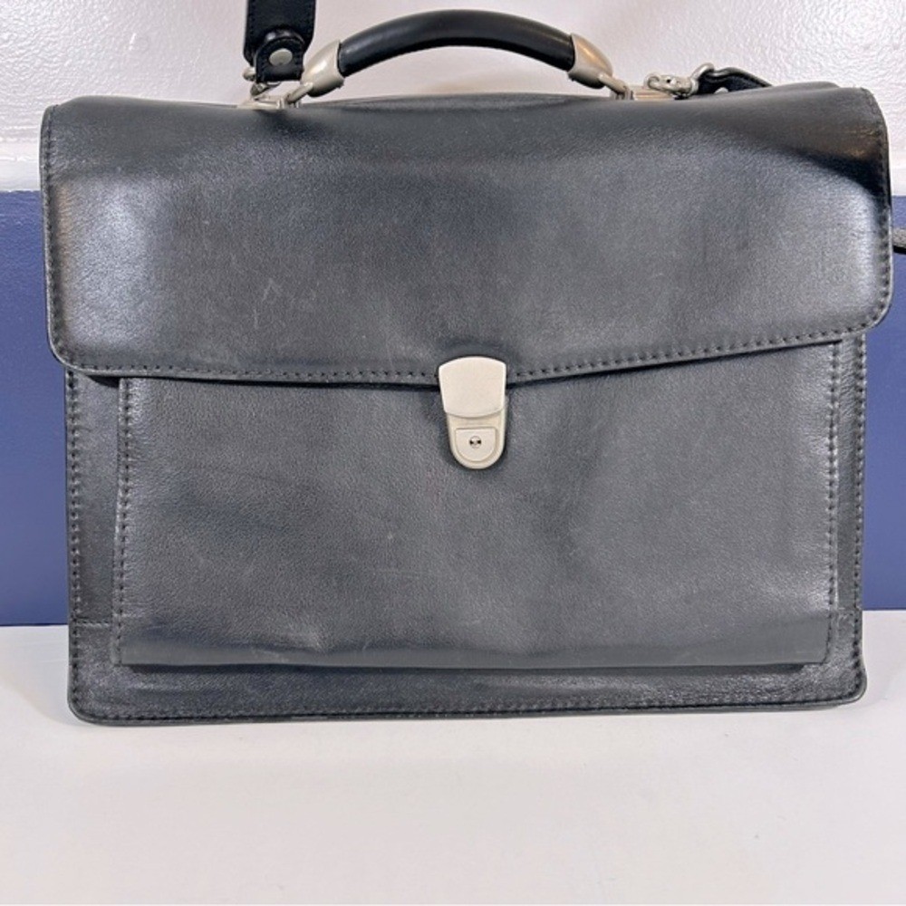 Levenger Black Full Grain Leather Shoulder Messenger Bag Briefcase From Spain