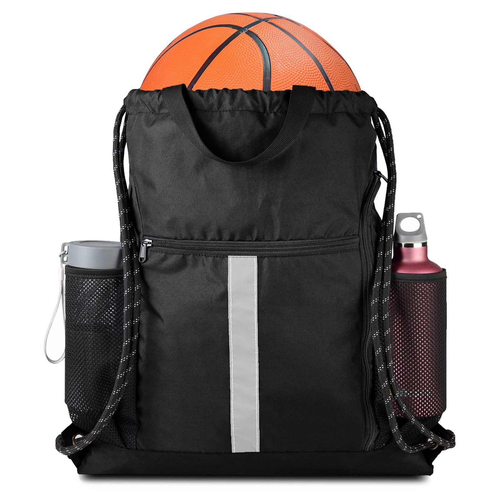 Drawstring Backpack Sports Gym Bag with Shoe Compartment and Two Water Bottle Ho
