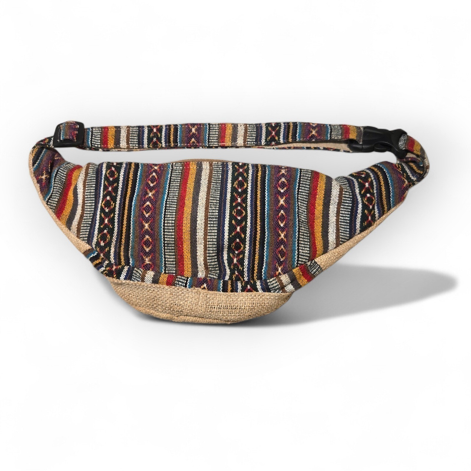 FREAKMANDU Hemp Fanny Pack Waist Bag Nepal Boho Hippy Festival Bag Tan Woven EUC
