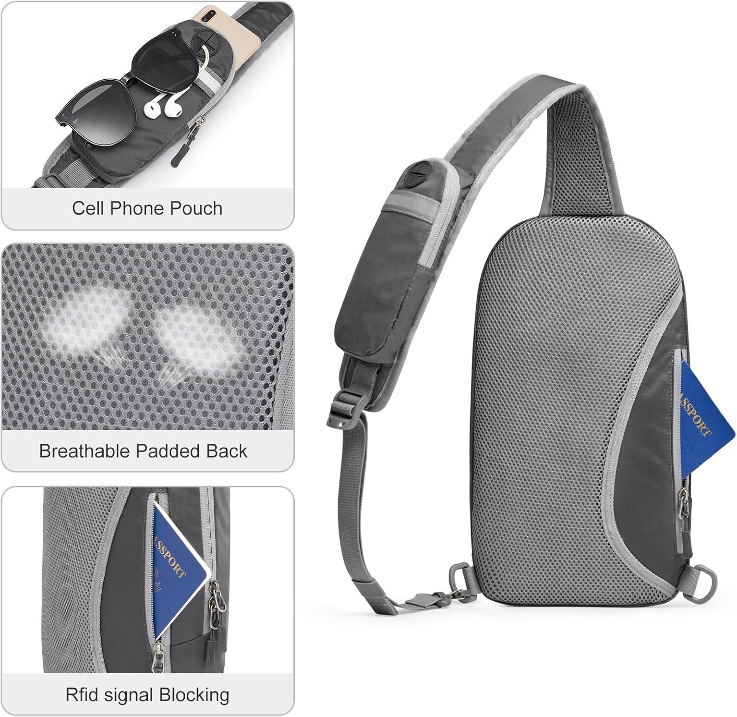 G4Free Sling Bag RFID Blocking Crossbody Backpack with Front Pocket Dark Grey