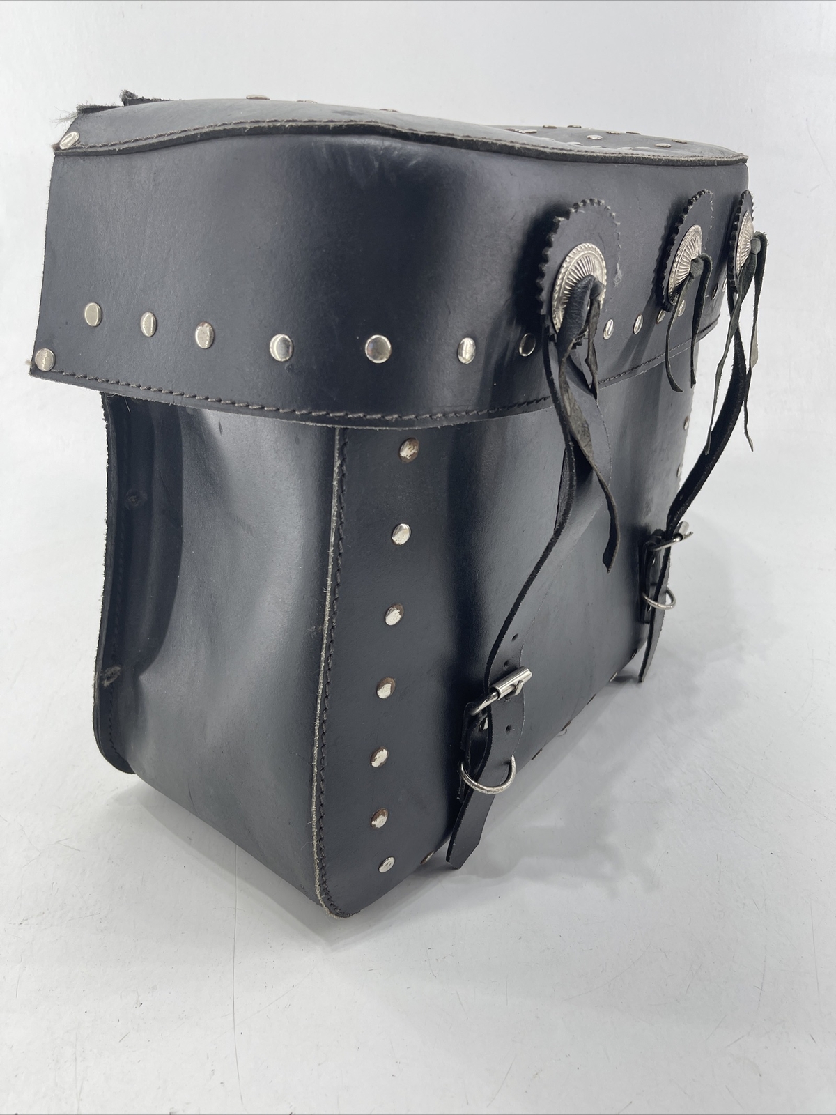 Handcrafted Black Leather Saddle Bag Motorcycle Luggage Storage Bag