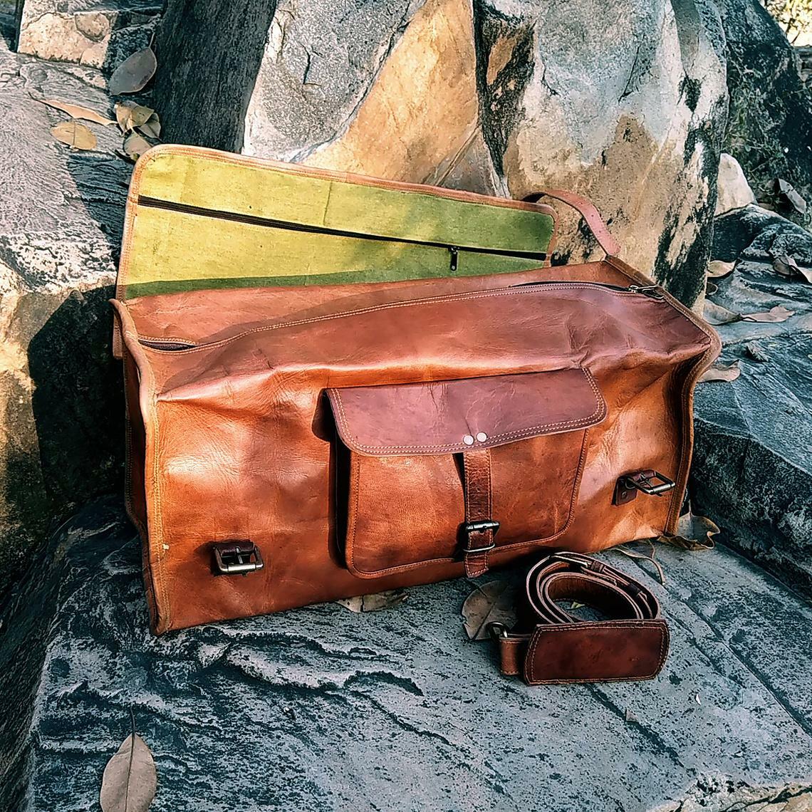 Men Handmade Vintage Brown Leather Luggage Weekender Overnight Travel Duffel Bag